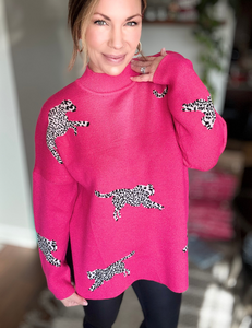 Classy Cheetah Sweater - Pink